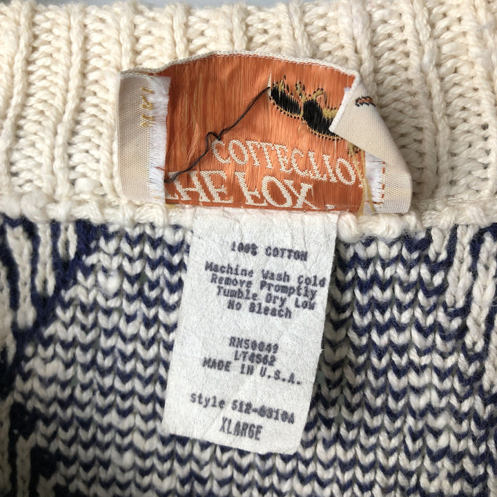 THE FOX COLLECTION Diamond Pattern Cotton Knit Sweater Made in USA Men's XL cotton white type Vintage Second Hand
