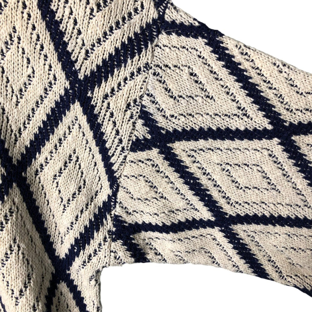THE FOX COLLECTION Diamond Pattern Cotton Knit Sweater Made in USA Men's XL cotton white type Vintage Second Hand