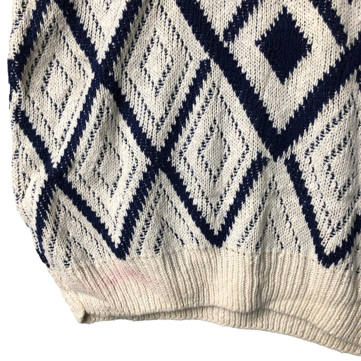 THE FOX COLLECTION Diamond Pattern Cotton Knit Sweater Made in USA Men's XL cotton white type Vintage Second Hand