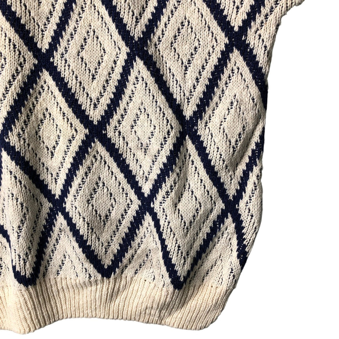 THE FOX COLLECTION Diamond Pattern Cotton Knit Sweater Made in USA Men's XL cotton white type Vintage Second Hand