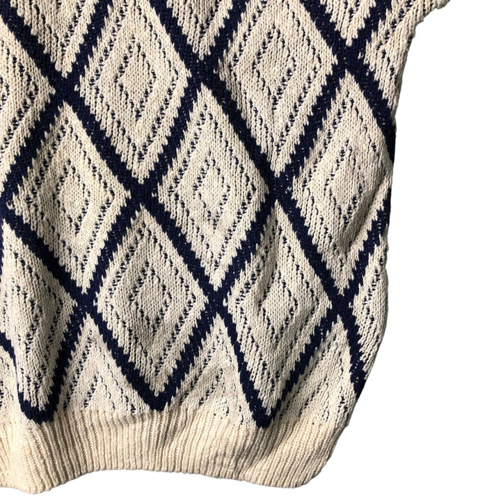 THE FOX COLLECTION Diamond Pattern Cotton Knit Sweater Made in USA Men's XL cotton white type Vintage Second Hand
