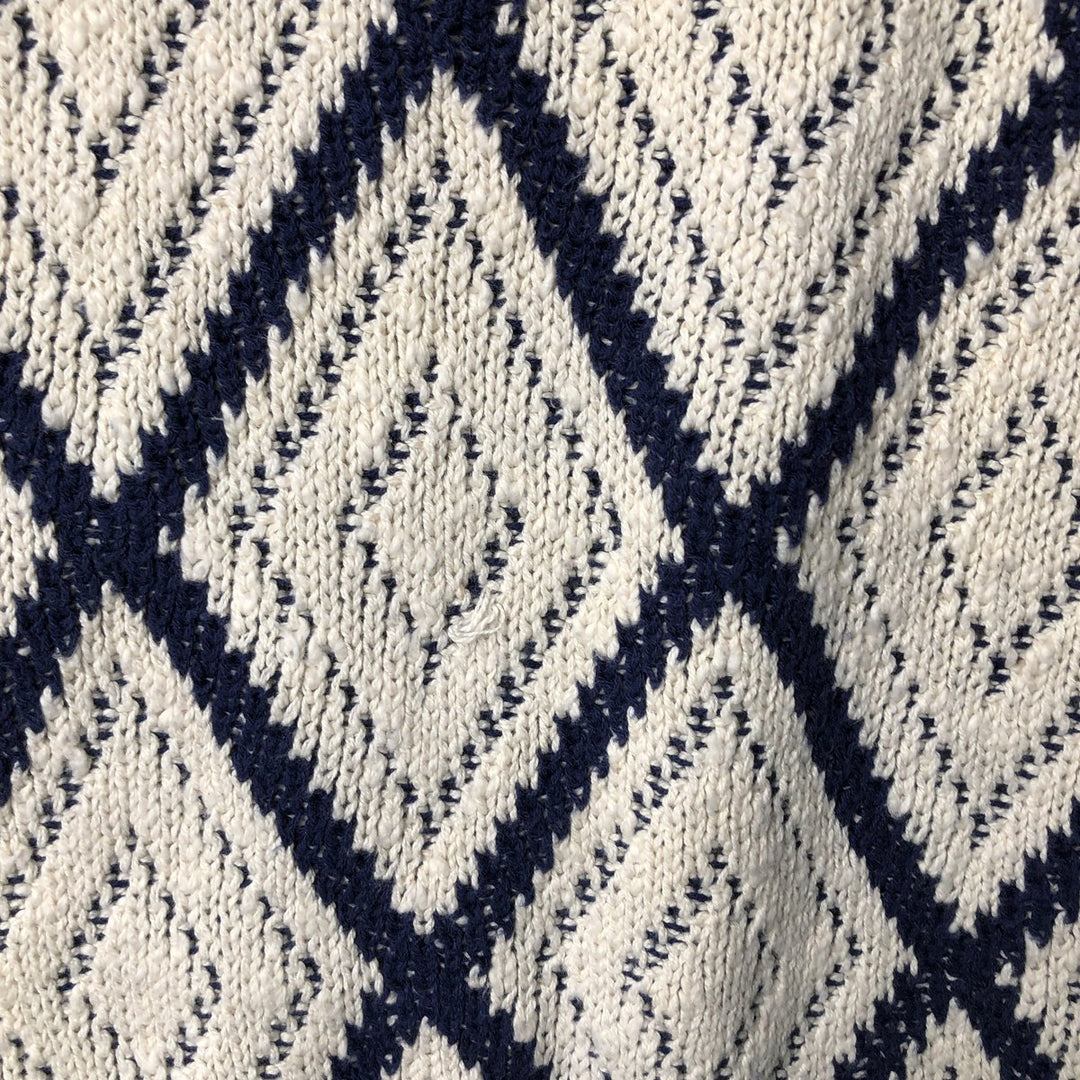 THE FOX COLLECTION Diamond Pattern Cotton Knit Sweater Made in USA Men's XL cotton white type Vintage Second Hand