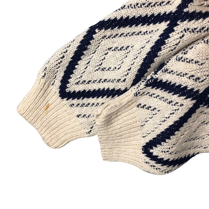 THE FOX COLLECTION Diamond Pattern Cotton Knit Sweater Made in USA Men's XL cotton white type Vintage Second Hand
