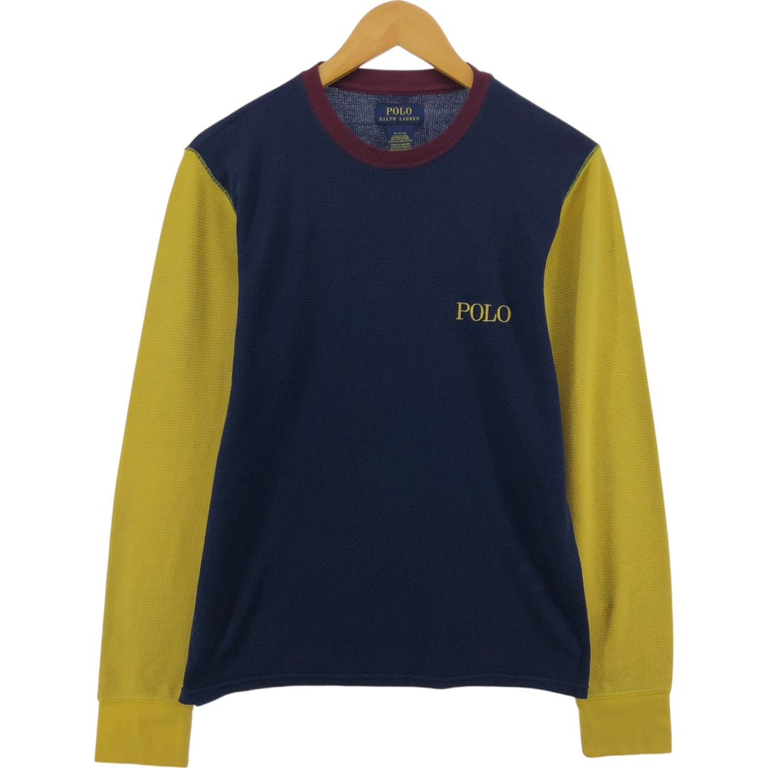 Ralph Lauren POLO RALPH LAUREN Thermal Long T-shirt Waffle Men's M size cotton navy blue type Vintage Second Hand