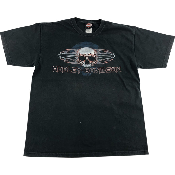 00'S Harley-Davidson Skull Pattern Motorcycle Bike T-shirt Made in USA Men's L size cotton black type Vintage Second Hand