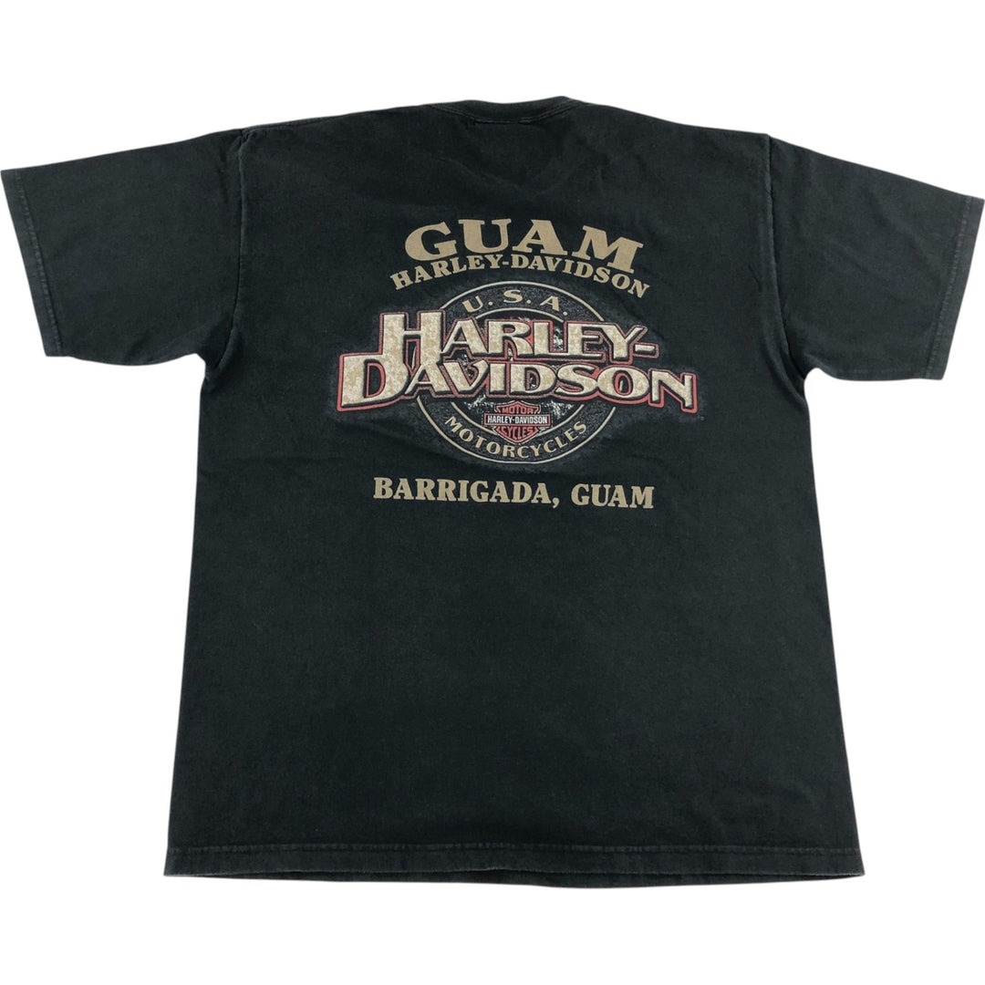 00'S Harley-Davidson Skull Pattern Motorcycle Bike T-shirt Made in USA Men's L size cotton black type Vintage Second Hand