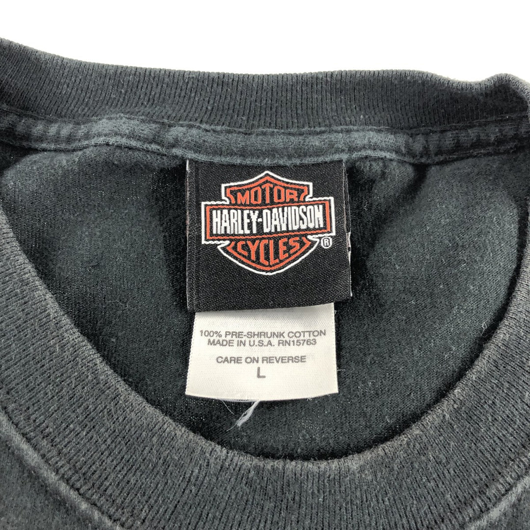 00'S Harley-Davidson Skull Pattern Motorcycle Bike T-shirt Made in USA Men's L size cotton black type Vintage Second Hand