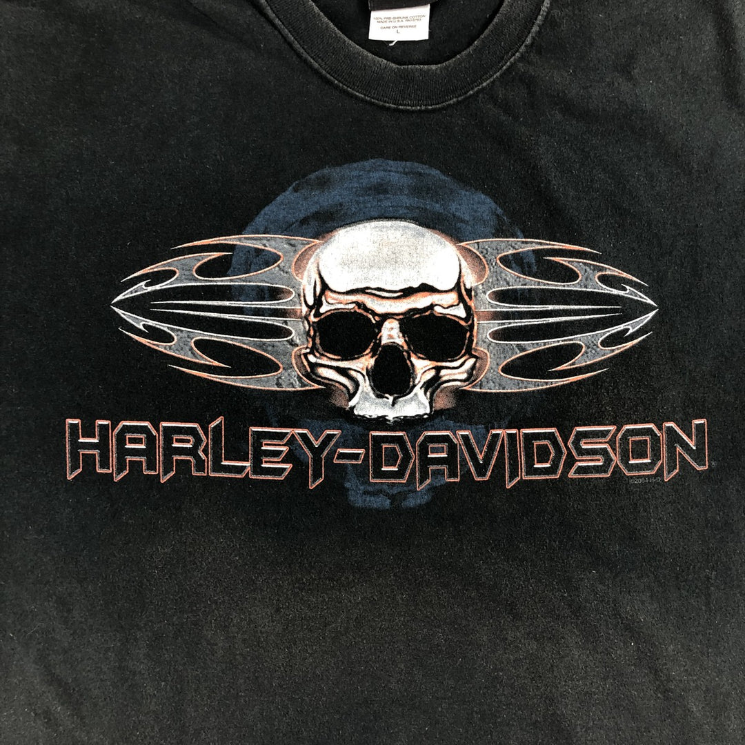 00'S Harley-Davidson Skull Pattern Motorcycle Bike T-shirt Made in USA Men's L size cotton black type Vintage Second Hand