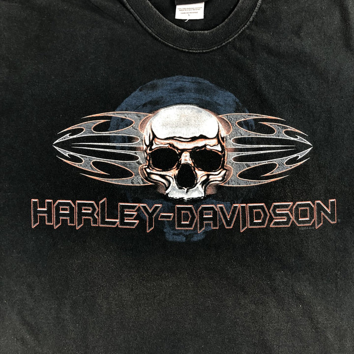 00'S Harley-Davidson Skull Pattern Motorcycle Bike T-shirt Made in USA Men's L size cotton black type Vintage Second Hand