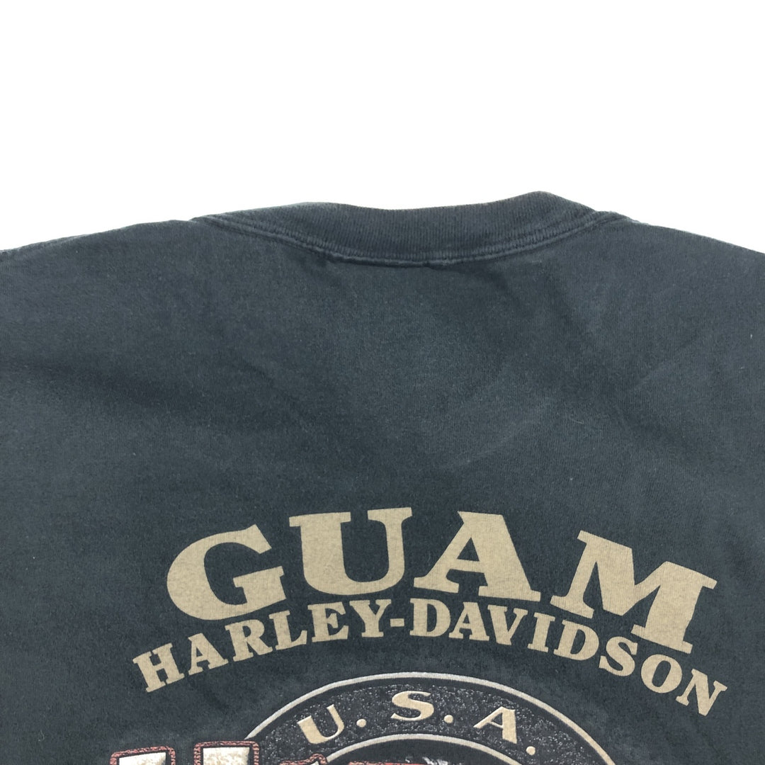 00'S Harley-Davidson Skull Pattern Motorcycle Bike T-shirt Made in USA Men's L size cotton black type Vintage Second Hand