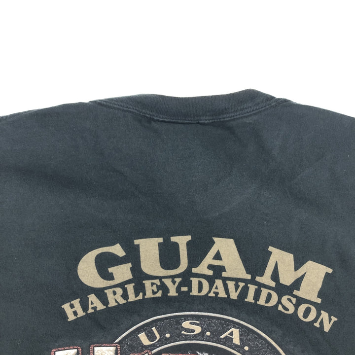 00'S Harley-Davidson Skull Pattern Motorcycle Bike T-shirt Made in USA Men's L size cotton black type Vintage Second Hand