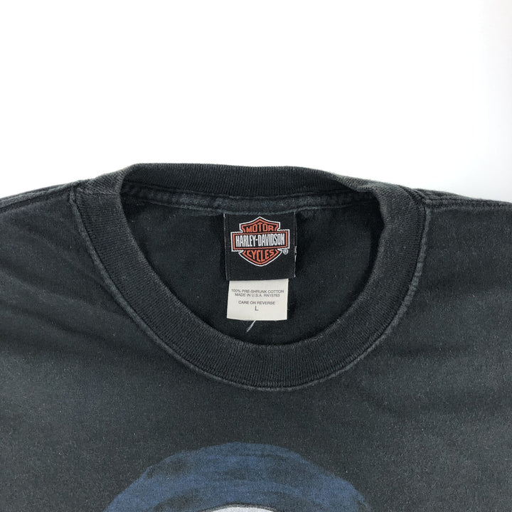 00'S Harley-Davidson Skull Pattern Motorcycle Bike T-shirt Made in USA Men's L size cotton black type Vintage Second Hand