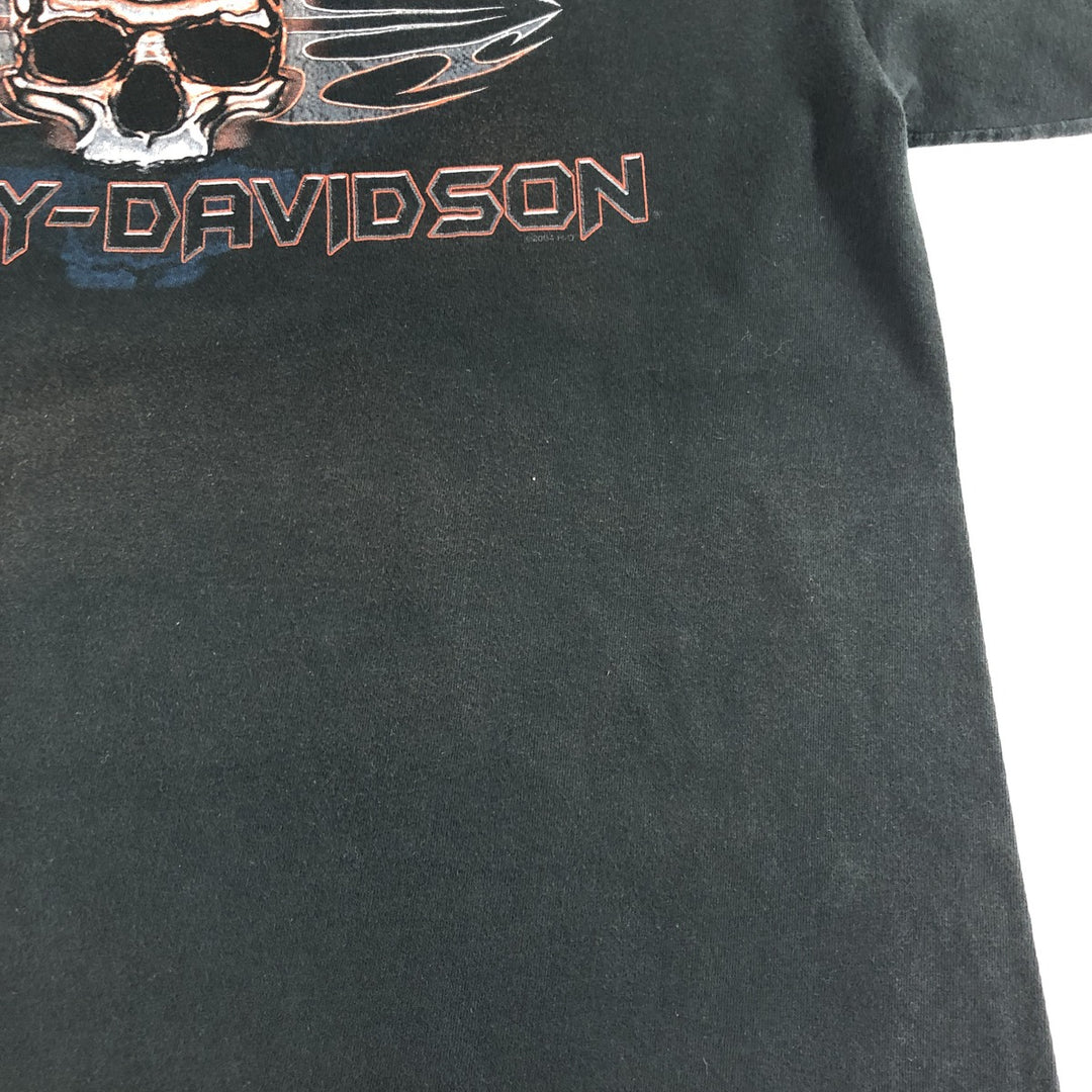 00'S Harley-Davidson Skull Pattern Motorcycle Bike T-shirt Made in USA Men's L size cotton black type Vintage Second Hand
