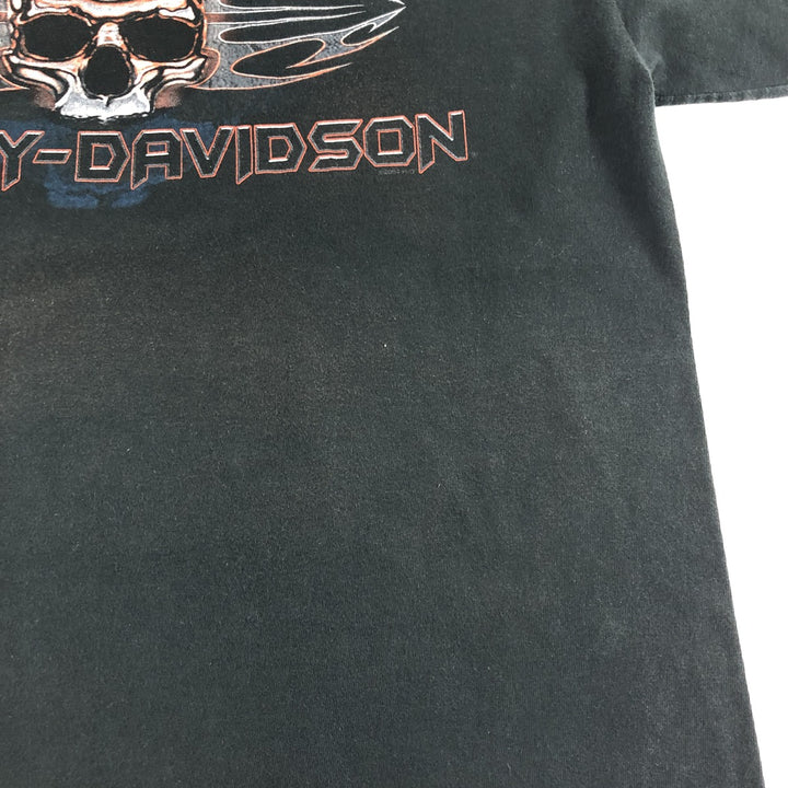00'S Harley-Davidson Skull Pattern Motorcycle Bike T-shirt Made in USA Men's L size cotton black type Vintage Second Hand
