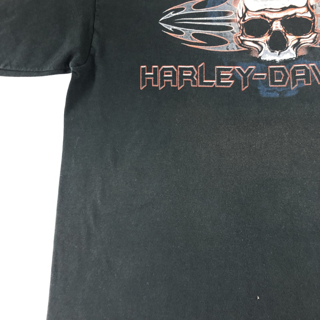 00'S Harley-Davidson Skull Pattern Motorcycle Bike T-shirt Made in USA Men's L size cotton black type Vintage Second Hand