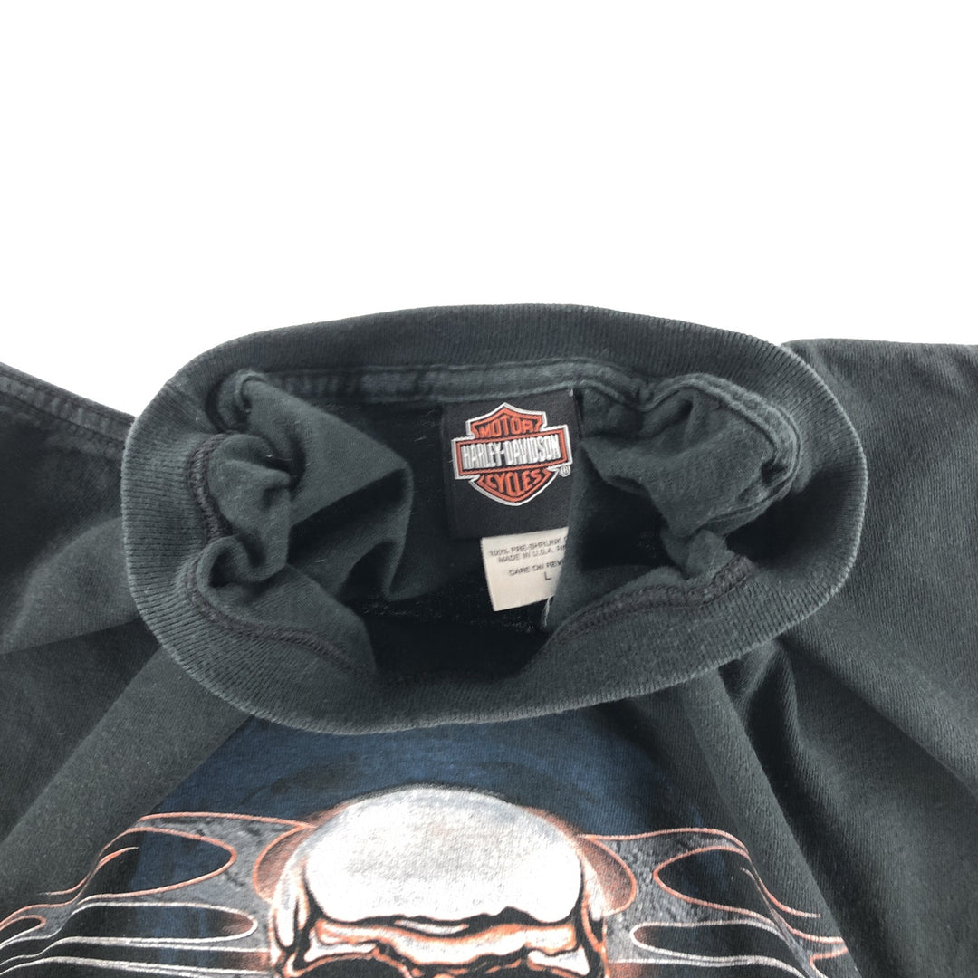 00'S Harley-Davidson Skull Pattern Motorcycle Bike T-shirt Made in USA Men's L size cotton black type Vintage Second Hand