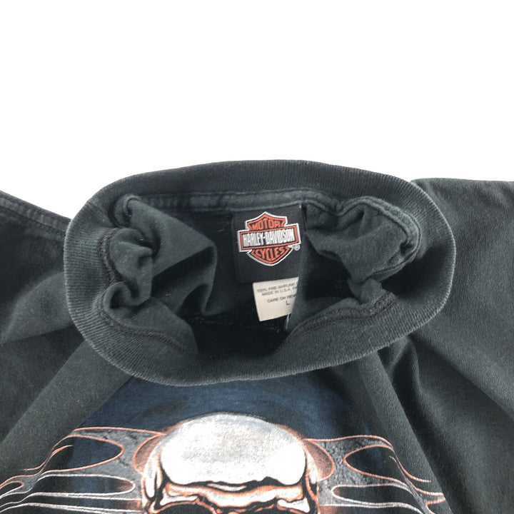 00'S Harley-Davidson Skull Pattern Motorcycle Bike T-shirt Made in USA Men's L size cotton black type Vintage Second Hand