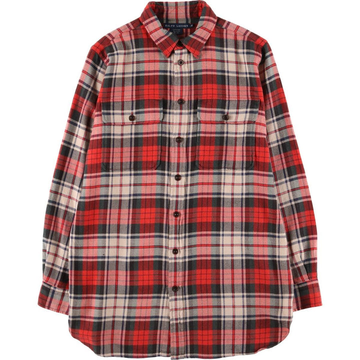 Ralph Lauren long sleeve check shirt, women's size M cotton red type Vintage Second Hand