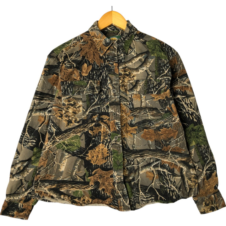90'S Cabela's FOR WOMEN Camouflage Pattern Realtree Camo Print Flannel Long Sleeve Button-Down Heavy Flannel Shirt, Size M cotton Khaki type Vintage Second Hand