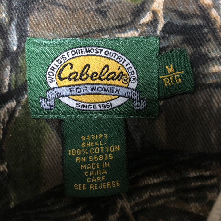 90'S Cabela's FOR WOMEN Camouflage Pattern Realtree Camo Print Flannel Long Sleeve Button-Down Heavy Flannel Shirt, Size M cotton Khaki type Vintage Second Hand
