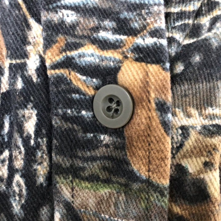 90'S Cabela's FOR WOMEN Camouflage Pattern Realtree Camo Print Flannel Long Sleeve Button-Down Heavy Flannel Shirt, Size M cotton Khaki type Vintage Second Hand