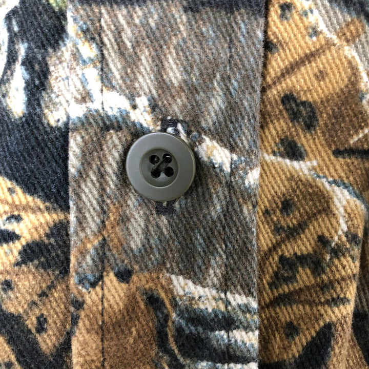 90'S Cabela's FOR WOMEN Camouflage Pattern Realtree Camo Print Flannel Long Sleeve Button-Down Heavy Flannel Shirt, Size M cotton Khaki type Vintage Second Hand