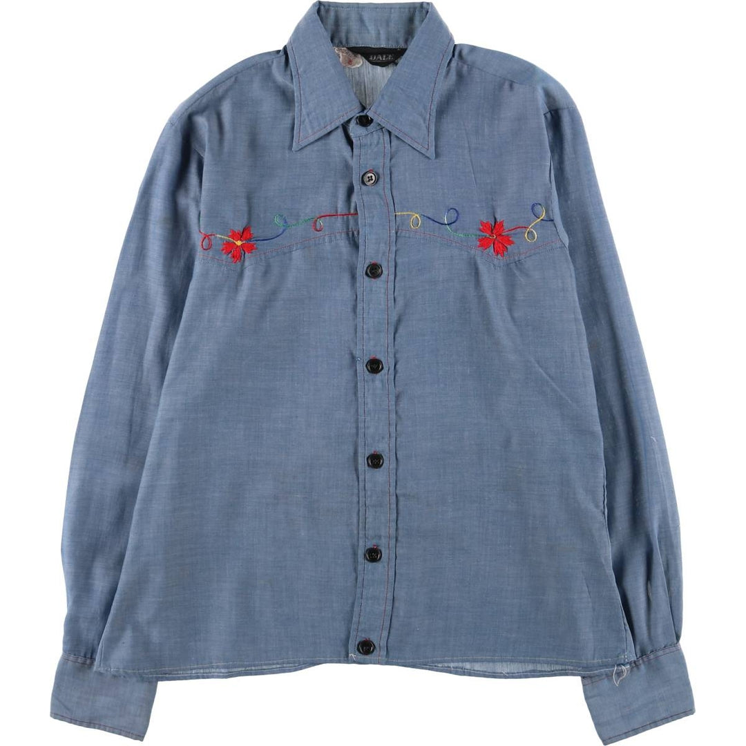 Vintage 70's DALE Western shirt, made in Canada, size L for women polyester blue type Vintage Second Hand