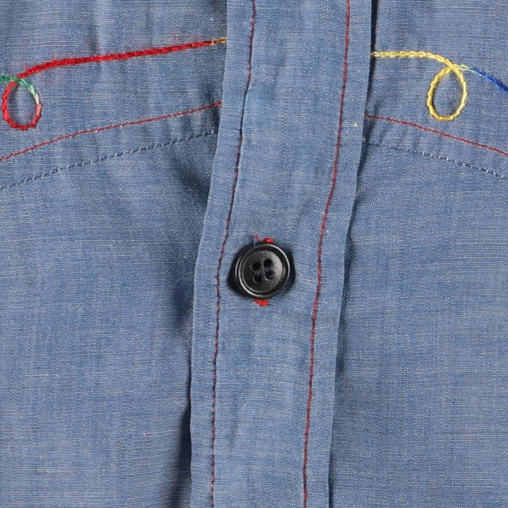 Vintage 70's DALE Western shirt, made in Canada, size L for women polyester blue type Vintage Second Hand