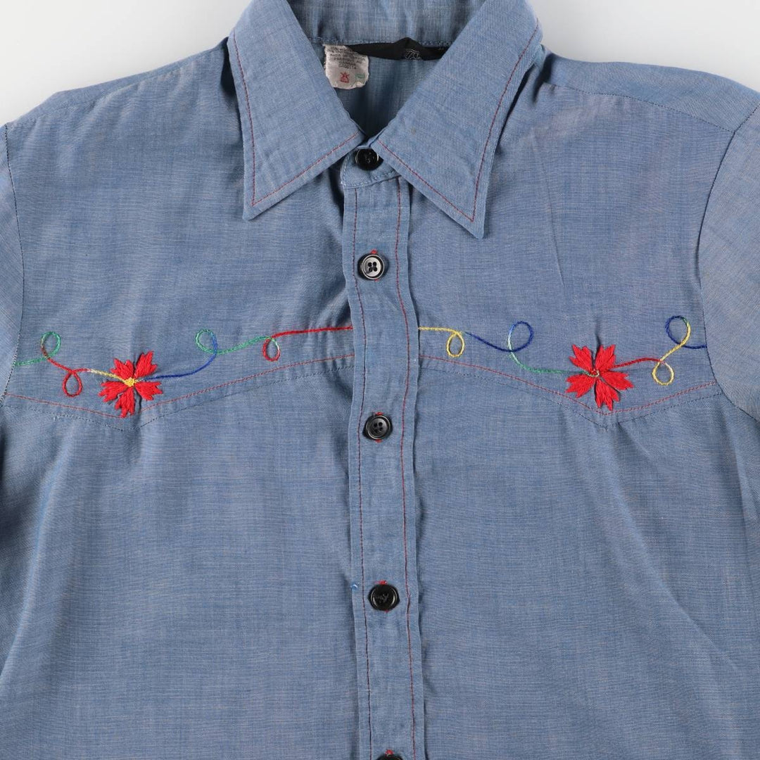 Vintage 70's DALE Western shirt, made in Canada, size L for women polyester blue type Vintage Second Hand