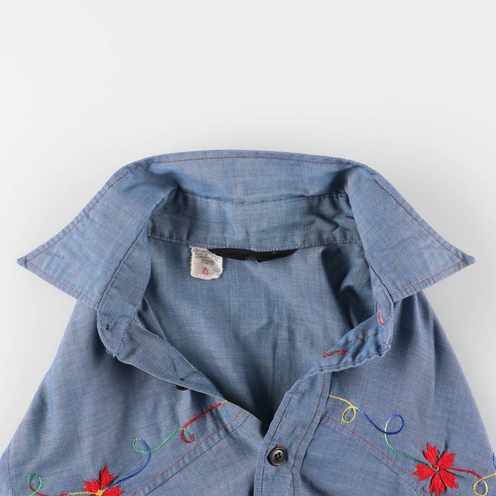 Vintage 70's DALE Western shirt, made in Canada, size L for women polyester blue type Vintage Second Hand