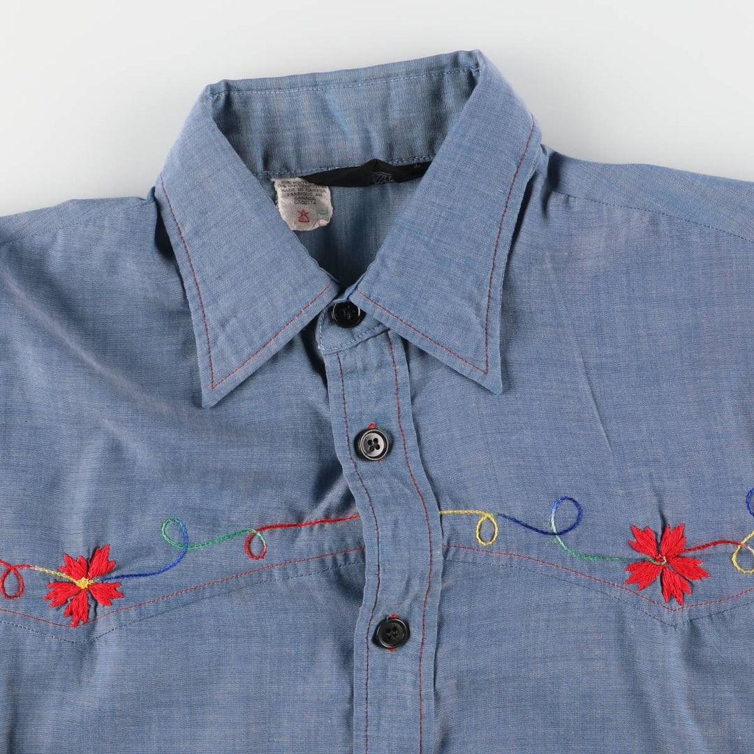 Vintage 70's DALE Western shirt, made in Canada, size L for women polyester blue type Vintage Second Hand