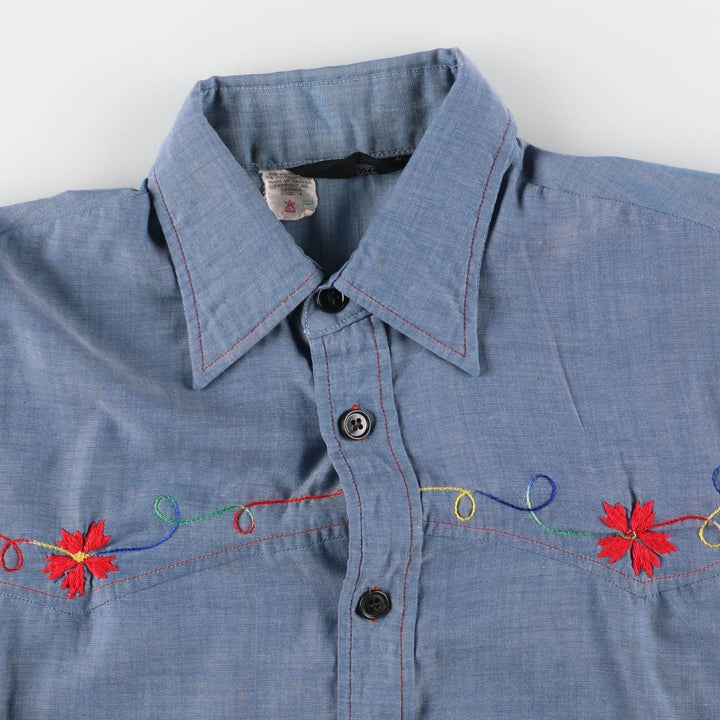 Vintage 70's DALE Western shirt, made in Canada, size L for women polyester blue type Vintage Second Hand