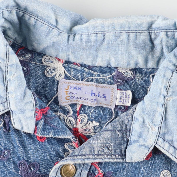 70'S HIS open collar long sleeve denim shirt box shirt made in USA women's size L vintage unclear blue type Vintage Second Hand
