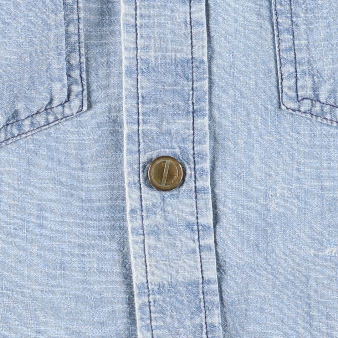 70'S HIS open collar long sleeve denim shirt box shirt made in USA women's size L vintage unclear blue type Vintage Second Hand