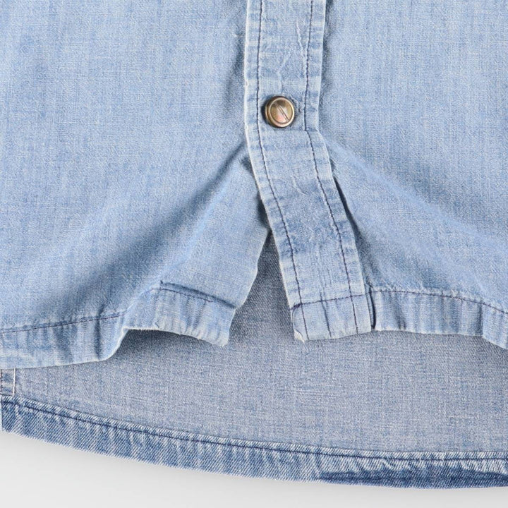 70'S HIS open collar long sleeve denim shirt box shirt made in USA women's size L vintage unclear blue type Vintage Second Hand