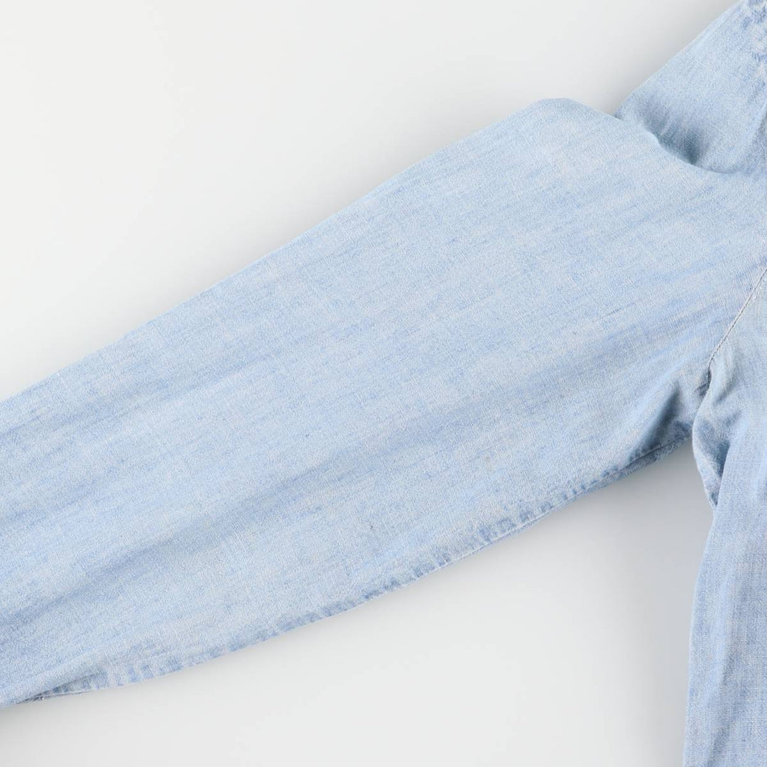 70'S HIS open collar long sleeve denim shirt box shirt made in USA women's size L vintage unclear blue type Vintage Second Hand
