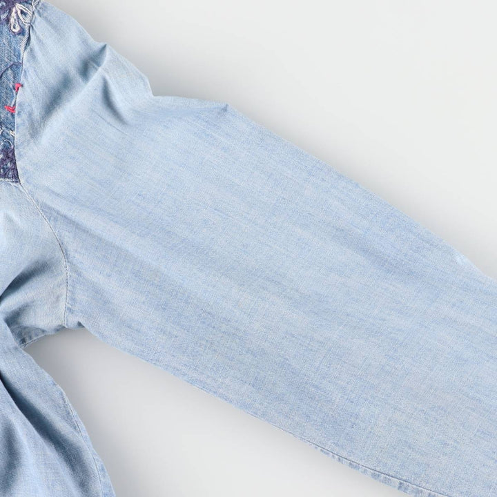 70'S HIS open collar long sleeve denim shirt box shirt made in USA women's size L vintage unclear blue type Vintage Second Hand
