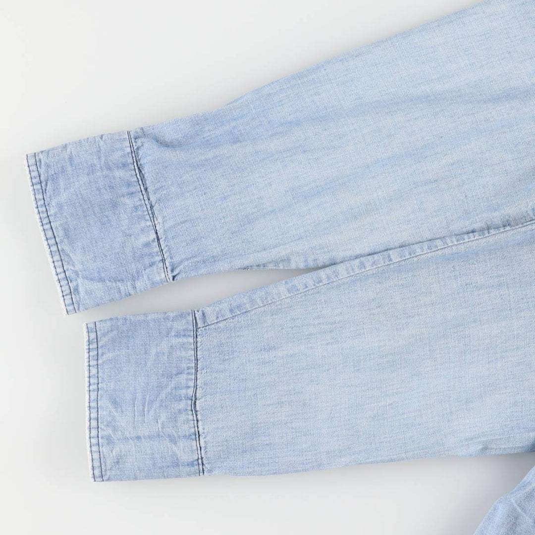 70'S HIS open collar long sleeve denim shirt box shirt made in USA women's size L vintage unclear blue type Vintage Second Hand