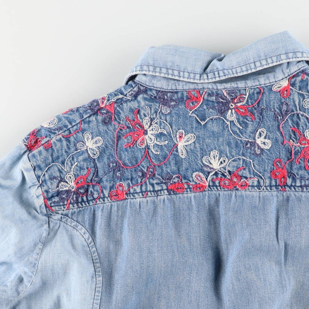 70'S HIS open collar long sleeve denim shirt box shirt made in USA women's size L vintage unclear blue type Vintage Second Hand