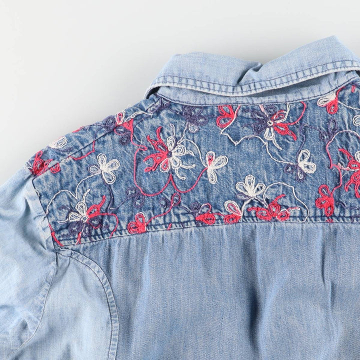 70'S HIS open collar long sleeve denim shirt box shirt made in USA women's size L vintage unclear blue type Vintage Second Hand