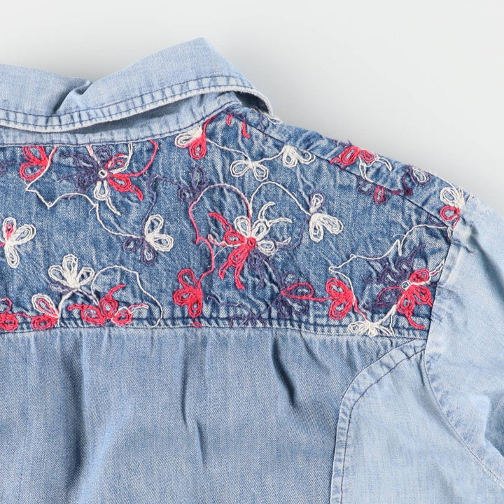 70'S HIS open collar long sleeve denim shirt box shirt made in USA women's size L vintage unclear blue type Vintage Second Hand