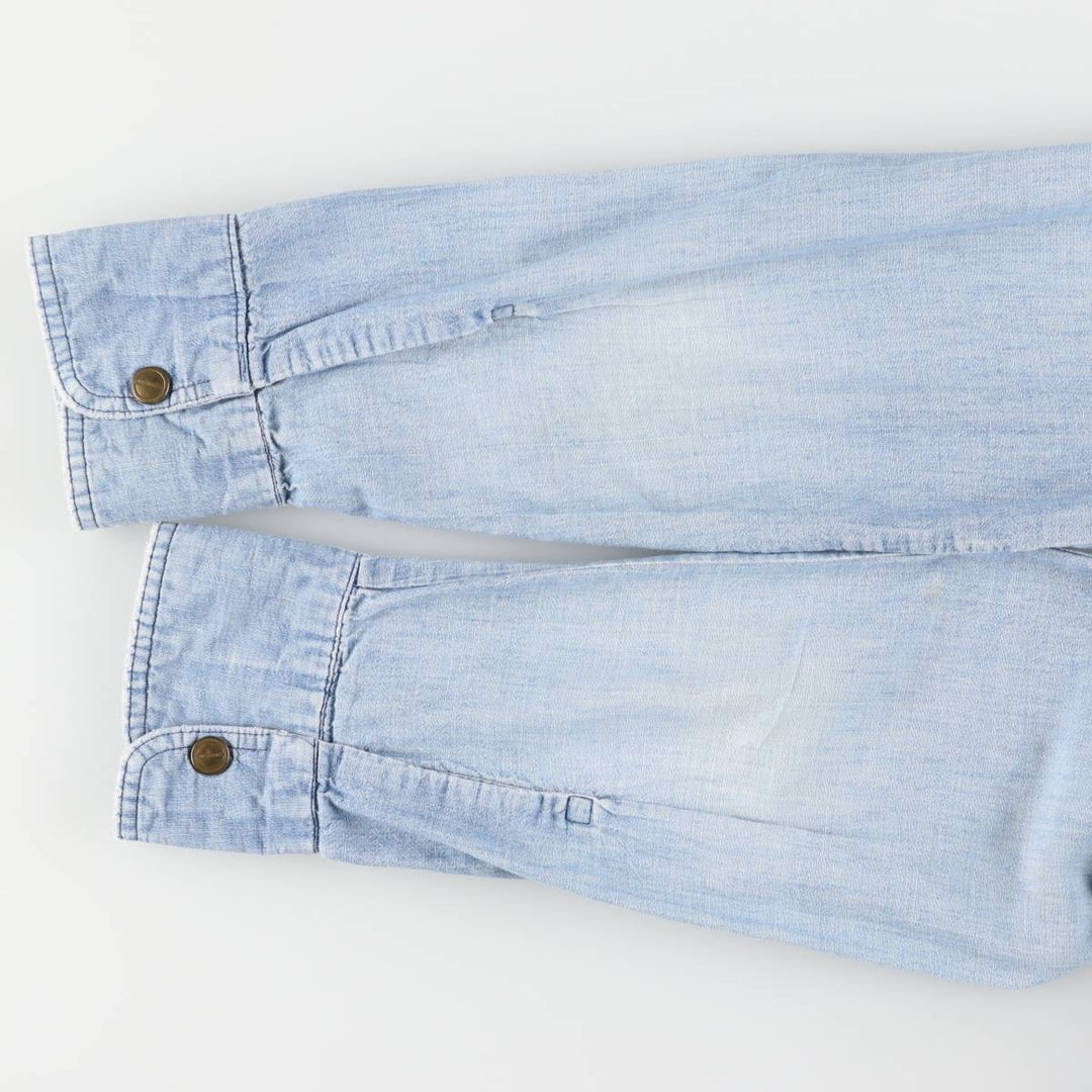 70'S HIS open collar long sleeve denim shirt box shirt made in USA women's size L vintage unclear blue type Vintage Second Hand