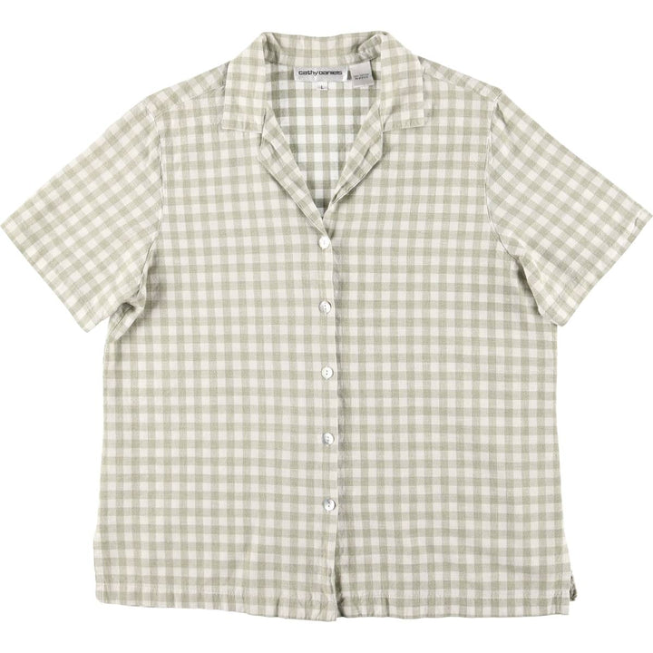 CATHY DANIELS Gingham check short sleeve open collar cotton shirt women's size L cotton white type Vintage Second Hand