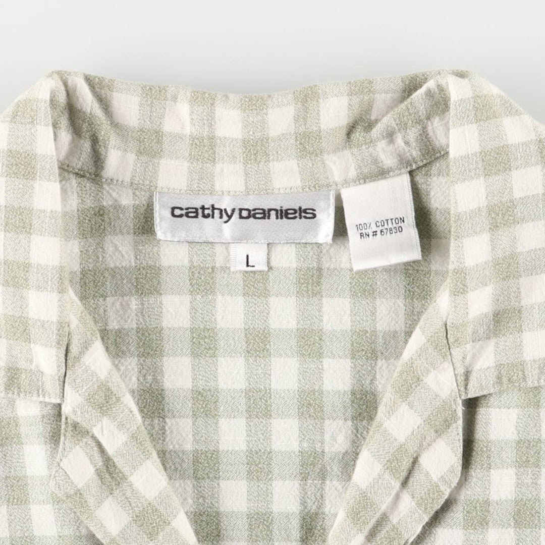 CATHY DANIELS Gingham check short sleeve open collar cotton shirt women's size L cotton white type Vintage Second Hand