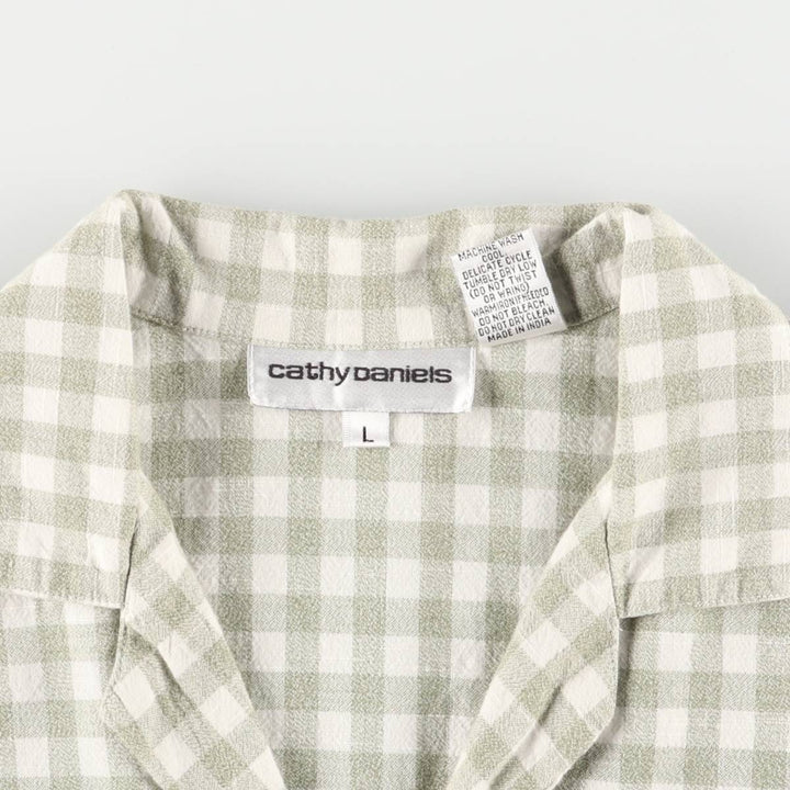 CATHY DANIELS Gingham check short sleeve open collar cotton shirt women's size L cotton white type Vintage Second Hand