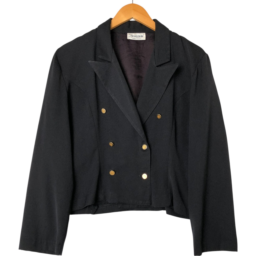 SPRING BEAN Double Breasted Peak Lapel Tailored Jacket Made in USA Women's M Size unknown black type Vintage Second Hand