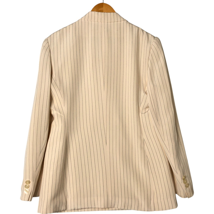 Ralph Lauren Peak Lapel Double Breasted Stripe Pattern Silk Tailored Jacket Women's Size L silk Vintage Second Hand