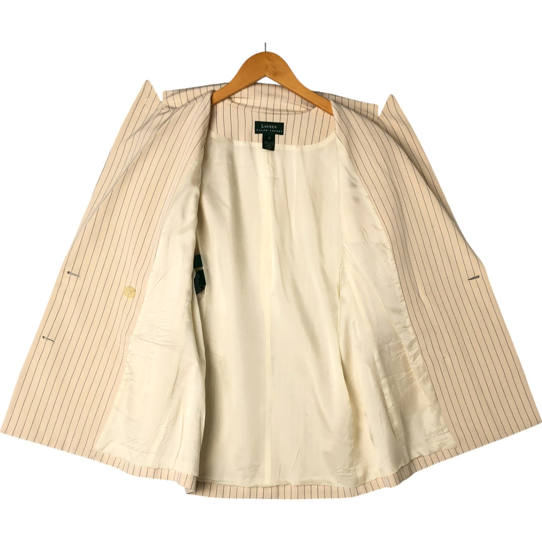 Ralph Lauren Peak Lapel Double Breasted Stripe Pattern Silk Tailored Jacket Women's Size L silk Vintage Second Hand