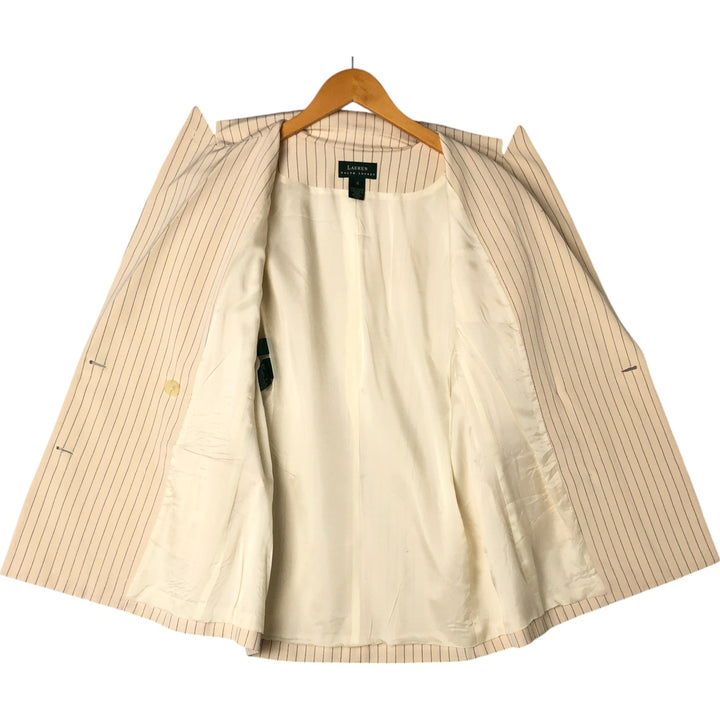 Ralph Lauren Peak Lapel Double Breasted Stripe Pattern Silk Tailored Jacket Women's Size L silk Vintage Second Hand