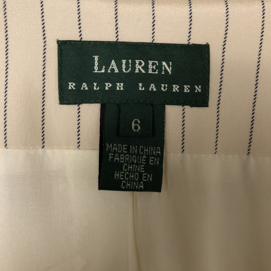 Ralph Lauren Peak Lapel Double Breasted Stripe Pattern Silk Tailored Jacket Women's Size L silk Vintage Second Hand